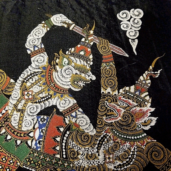 Vtg Asian silk panel depicting warriors - Picture 8 of 12